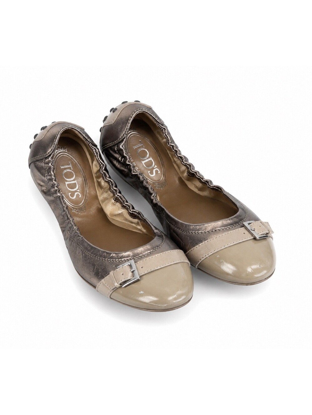 Tods Flats Women’s Leather Ballet Cap Toe Buckle Slip Driving Shoes